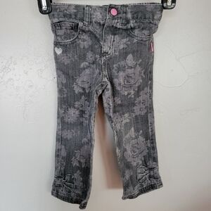 Miniville Toddler Girl 3T Grey Floral Skinny Jeans Denim Bow Stretch Waist